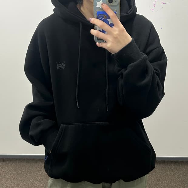 Brown breath 브라운브레스 차콜 로고 블랙 후드티