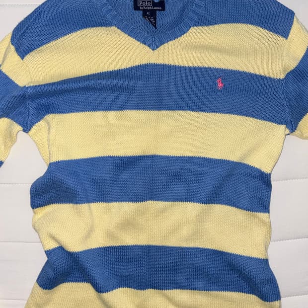폴로랄프로렌 옐로우 블루 배색 니트