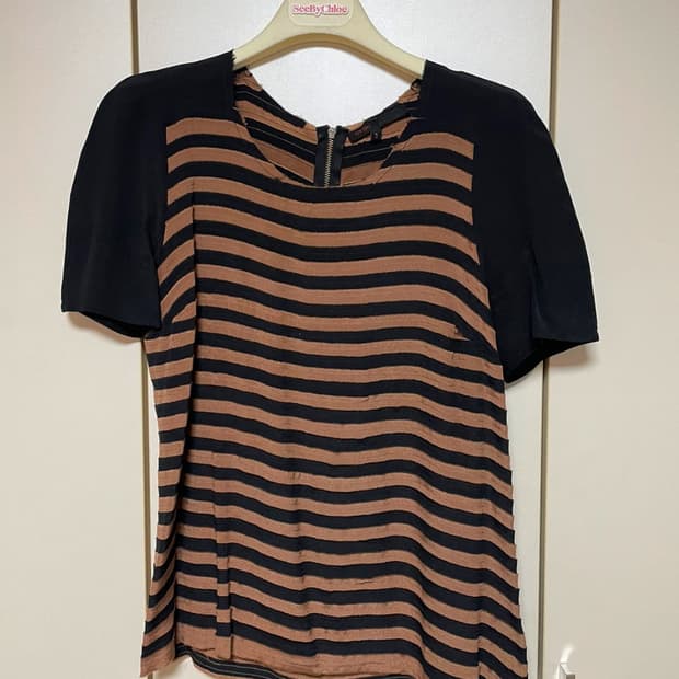 마쥬 여성 스트라이프 실크 티셔츠 2