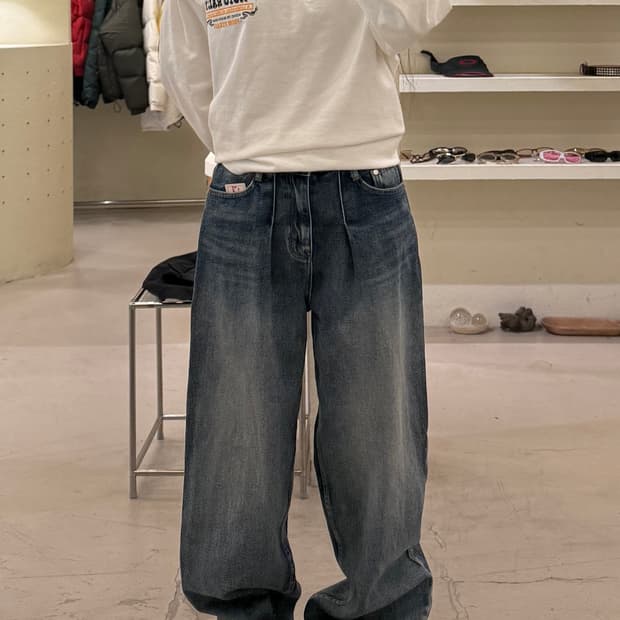 워싱 와이드 데님 팬츠 U848