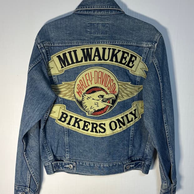 90s 할리데이비슨 빅로고 데님 트러커 자켓 빈티지