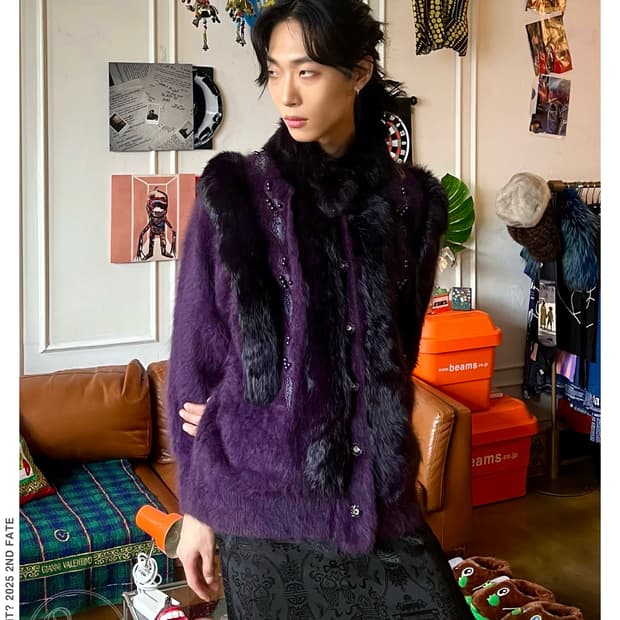 Real Mink Fur Trim Angora Fur Cardigan