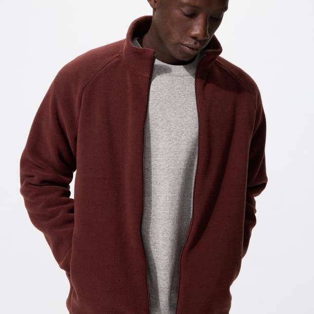 [L] 유니클로 후리스 풀집재킷 와인색