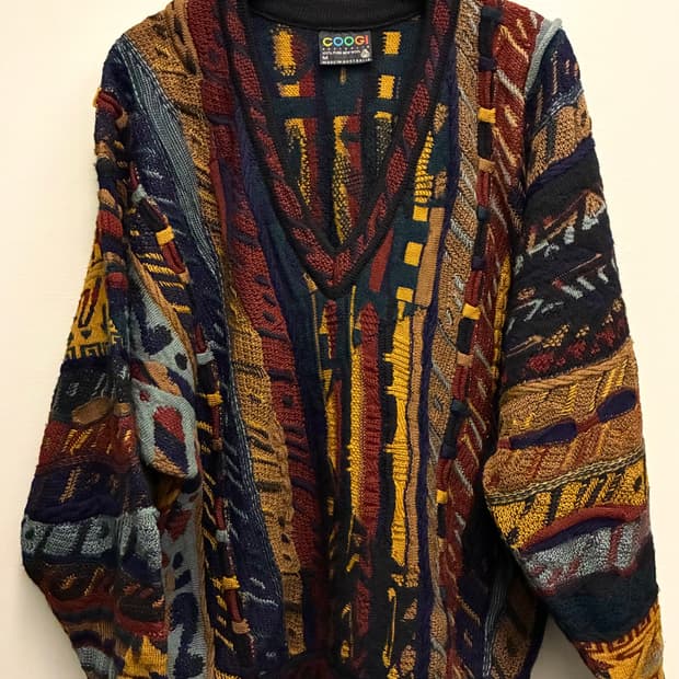 (M/103)Coogi 쿠지 3D 에스닉 빈티지 케이블 V넥 니트