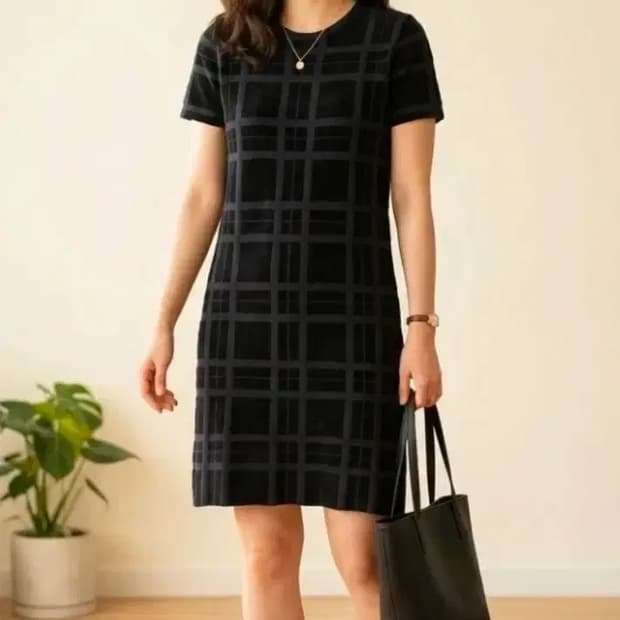 띠어리 체크 패턴 원피스 P/TP