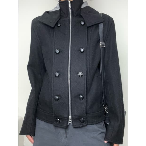 빈티지 블랙 하이넥 울 자켓