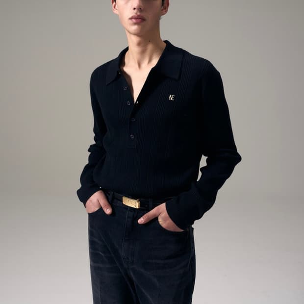 노이스 MERINO RIBBED KNIT POLO SHIRT - BLAC