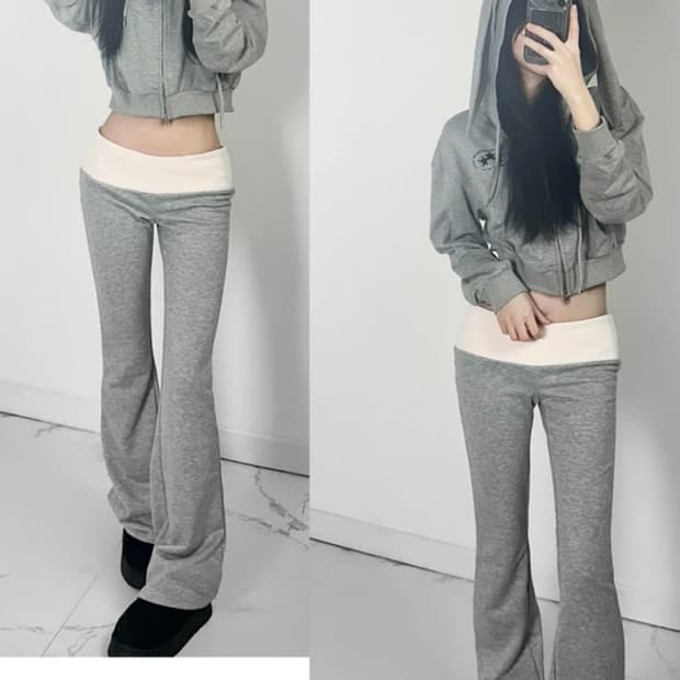 Shein (쉬인)로우라이즈 폴드오버 부츠컷 트레이닝 팬츠
