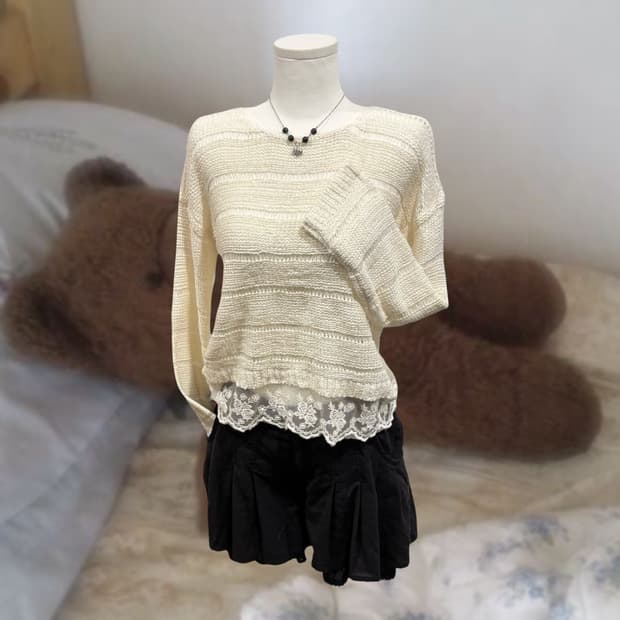 빈티지 아이보리 레이스 포인트 니트