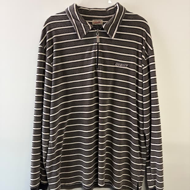 90s 게스 스트라이프 하프집업 폴로셔츠