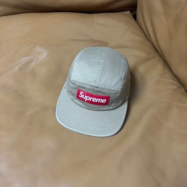 슈프림 캠프캡 모자 박스로고 워시드 탄