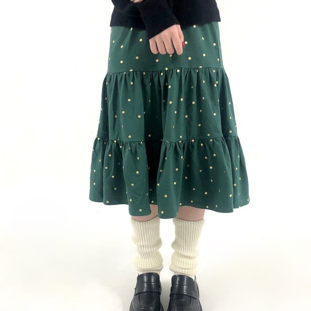 Green Dot Tiered Midi Skirt