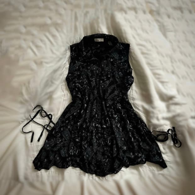 오리엔탈 니혼진 페이즐리 시스루 레이어드 셔링 베스트 셔츠 고스 페어리