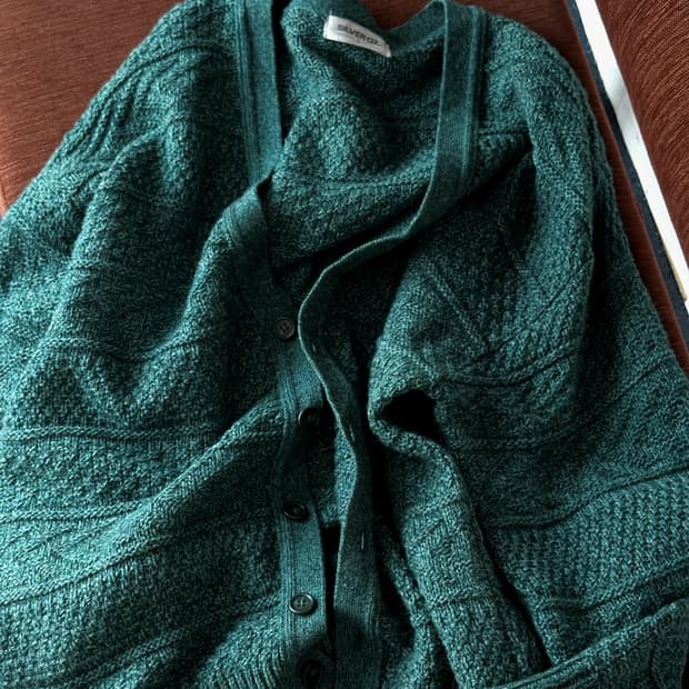 Loose gauge pattern over knit cardigan
