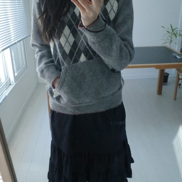 꼼데가르송 체크 니트