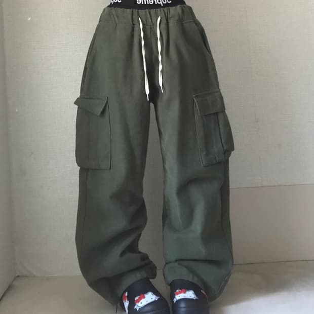 와이드핏 카키 카고팬츠