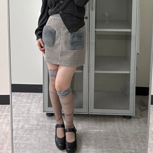 corduroy fur pocket skirt