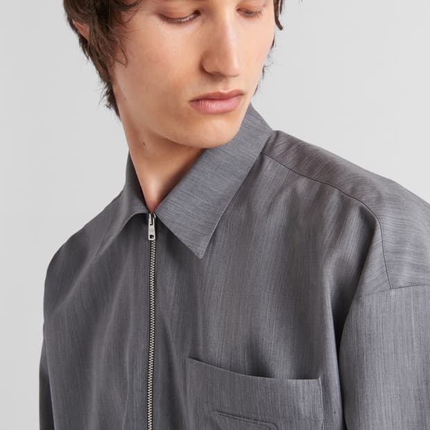 프라다 울 & 모헤어 로고 그레이 셔츠자켓