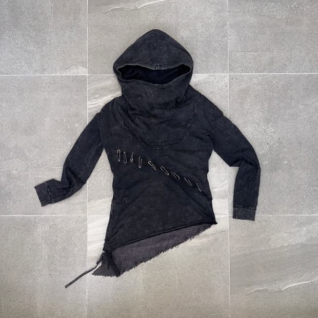 Washing black grunge net high neck hood