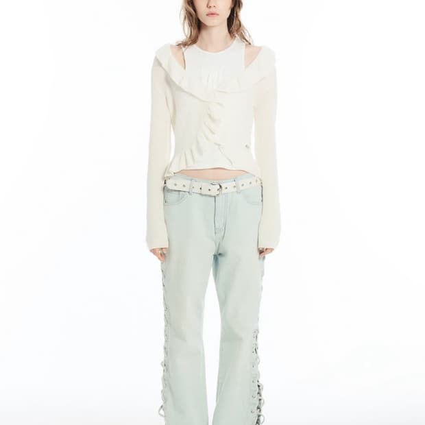 세릭 CERRIC 사이드 레이스업 와이드 데님 팬츠