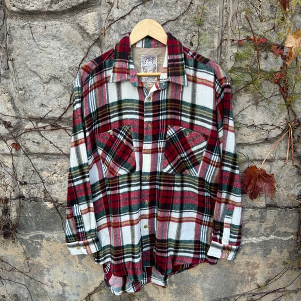 일본 빈티지 투포켓 멀티컬러 체크 패턴 플란넬 셔츠 L