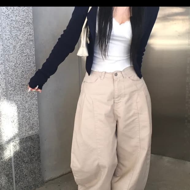 와이드 코튼 팬츠 (라이트베이지)