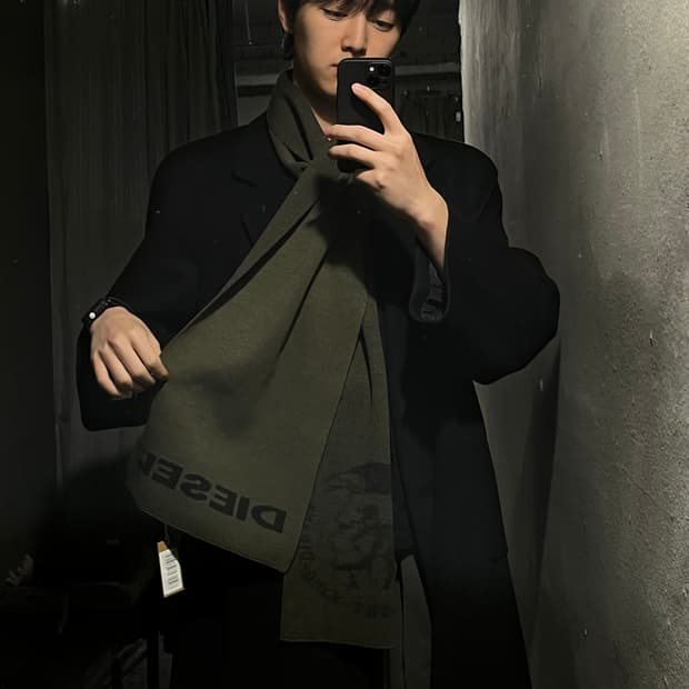 DIESEL 디젤 카키 브레이브맨 스펠아웃 로고 머플러 목도리 새상품