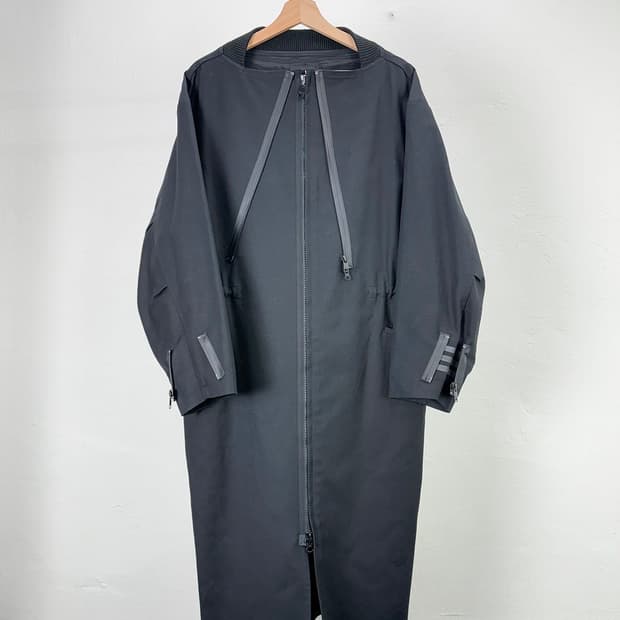 y-3 블랙 크로스 지퍼 개버딘 울 롱 자켓