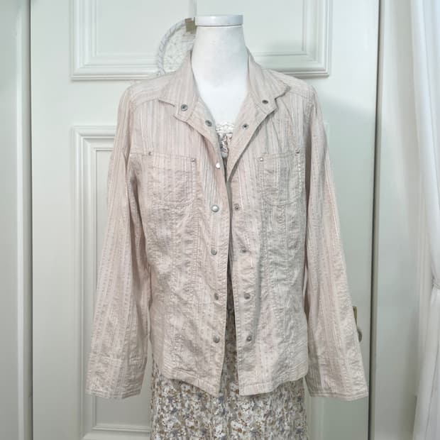 pink beige lace line summer jacket(size-