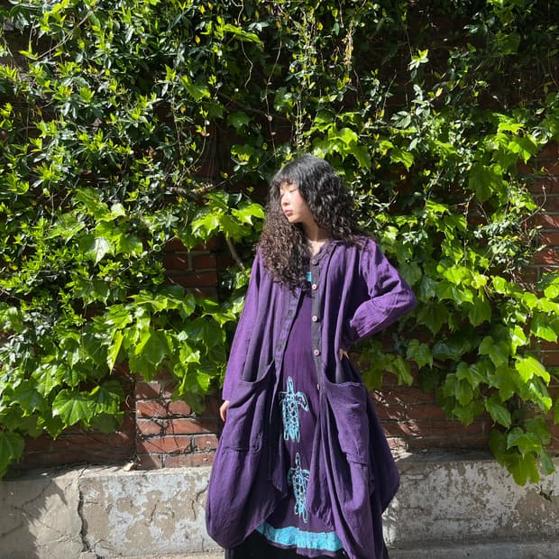 다크 보라 워싱 아웃 포켓 주머니 가디건