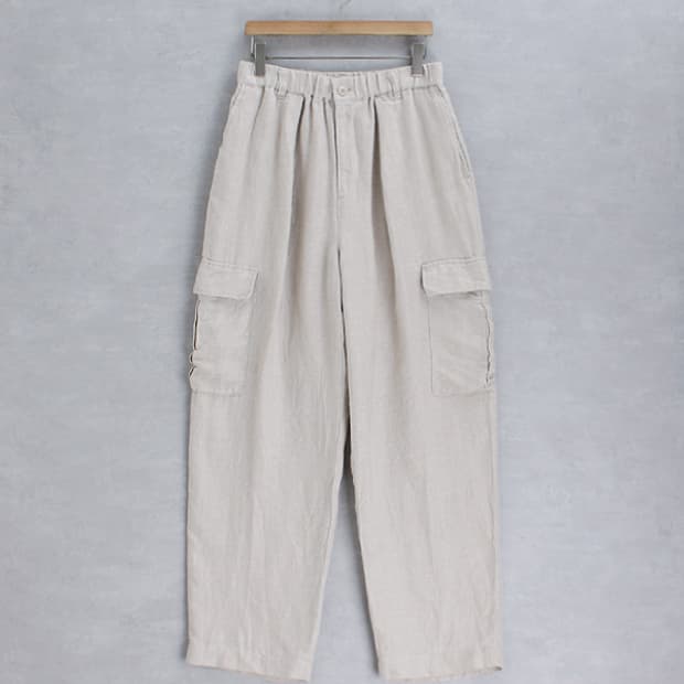 natural by clip _ 100% linen cargo pants