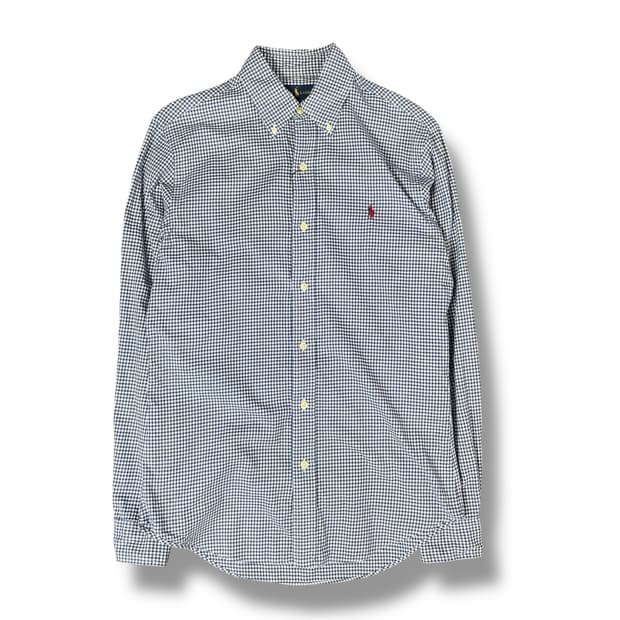 폴로랄프로렌 버건디 로고 블루 깅엄 체크 버튼다운 셔츠