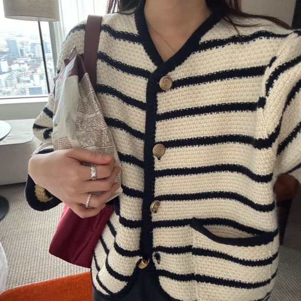 5kp 오케플 셀 스트라이프 니트 가디건 새제품