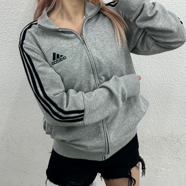 아디다스 에센셜 블랙라인 그레이 집업 L