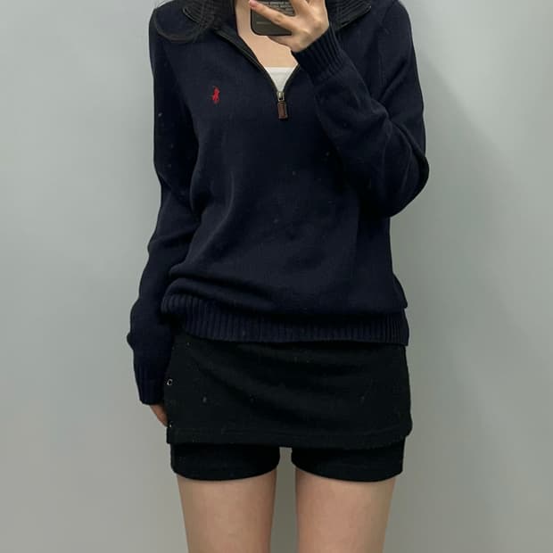 폴로 랄프로렌 블랙 반집업 니트