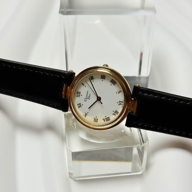 빈티지 Dior 크리스찬 디올 골드 라운드 로만 인덱스 워치