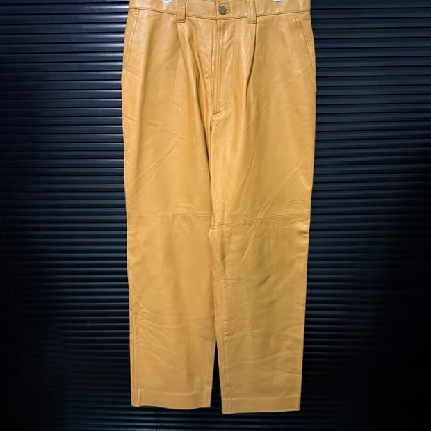 VAZIIE 양가죽 세미 와이드 팬츠 가죽 레더 32 카멜 웨스턴 일본