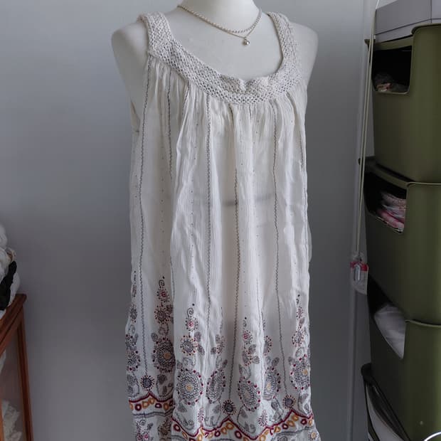 [일본빈티지] 아이보리색 플라워 민소매 나시 원피스