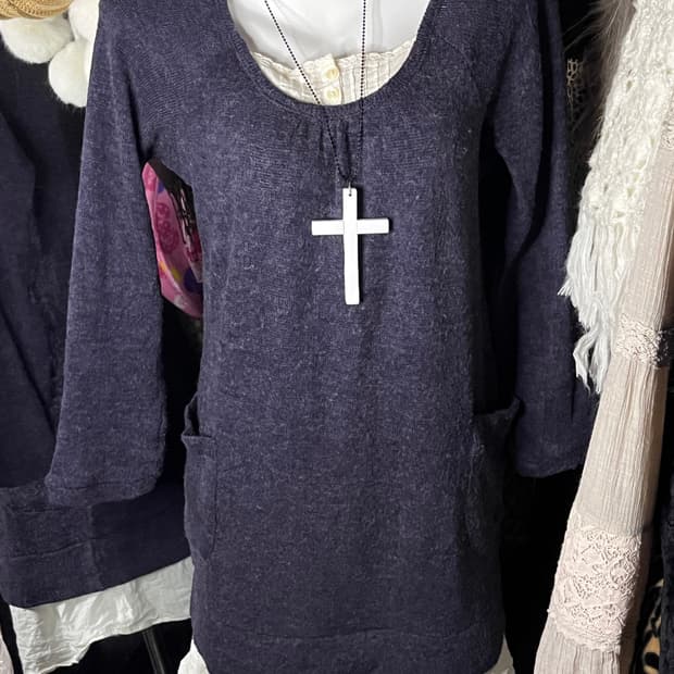 y2k 모리 레이어드 네이비 레이스 니트