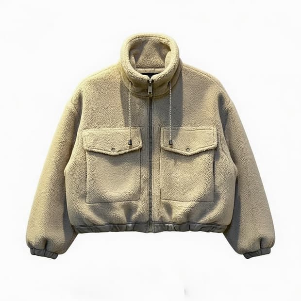 ZARA 자라 셰르파 플리스 숏 자켓 빅포켓 스트링 디테일 베이지