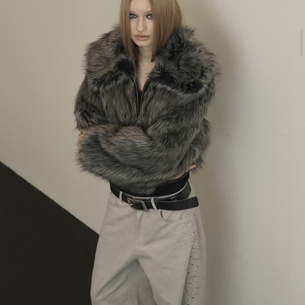 셋업이엑스이 FUR SHORT JACKET / CHARCOAL