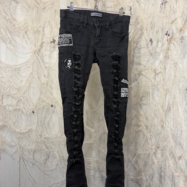 Y2K shirring damage patch jeans