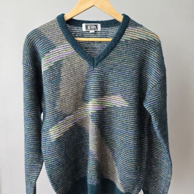 일본 GIM 빈티지 울혼방  V넥 스웨터 L 