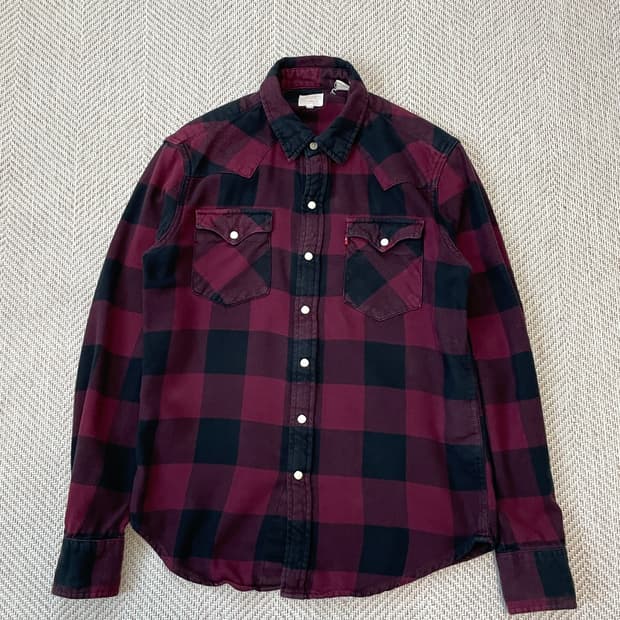 리바이스 버건디 체크 웨스턴 셔츠 