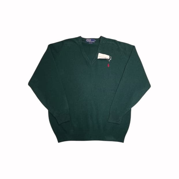 폴로 빨간자수로고 브이넥니트 