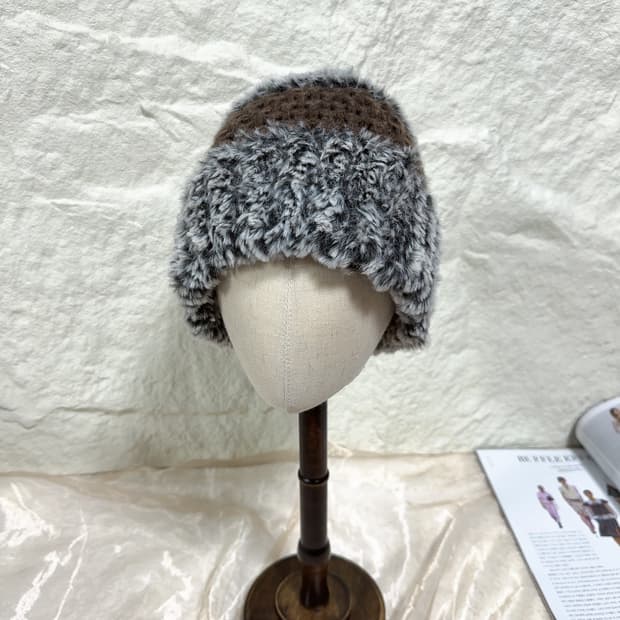 빈티지 퍼 니트모자 버킷햇