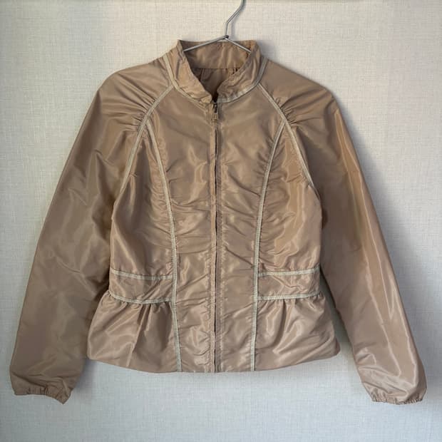 Beige nylon shirred jacket