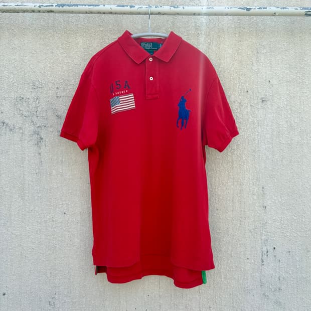 L)폴로 랄프로렌 치프키프 USA성조기 빅포니 PK카라 반팔 티셔츠