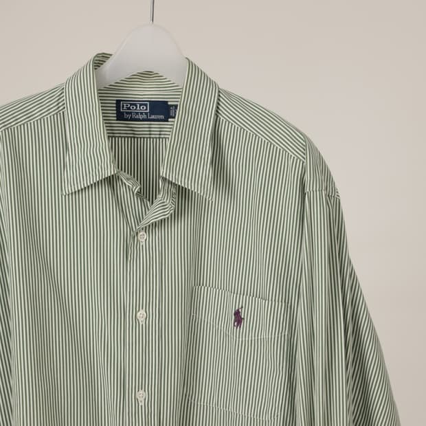 폴로 퍼플로고 그린 스트라이프 셔츠