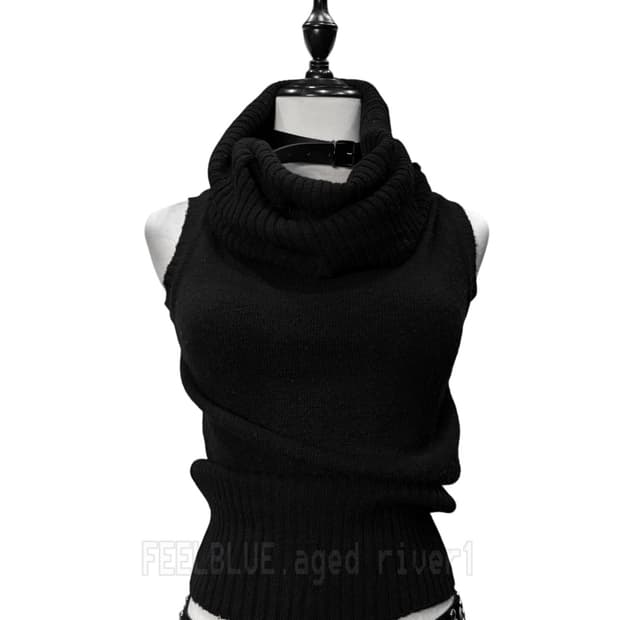 Black Ribbed Cowl Neck Knit Top